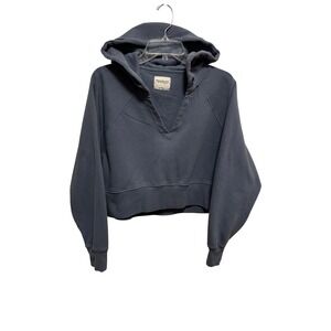 Abercrombie Fitch Cropped V Neck Hoodie Blue Long Sleeve Size L